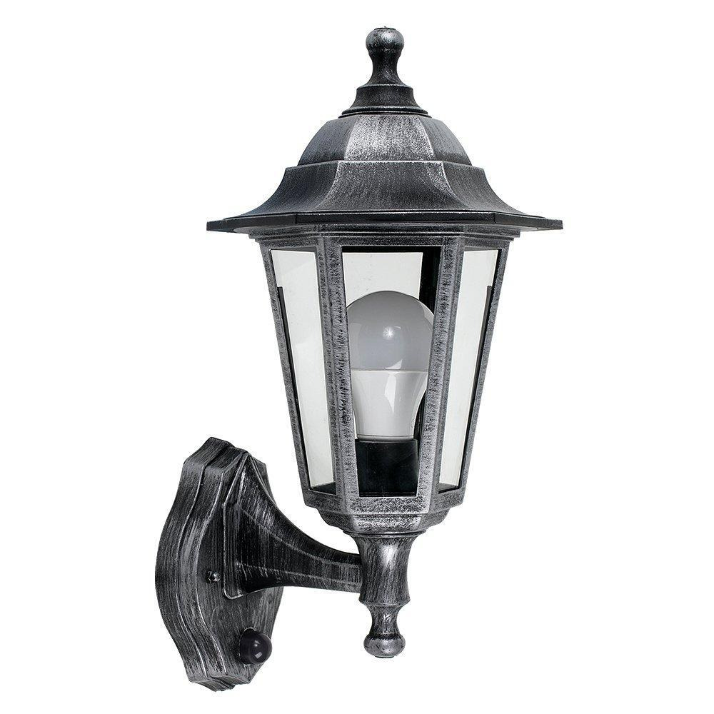 Mayfair Brushed Silver And Black PIR Motion Sensor Outdoor Garden Security IP44 Rated Wall Light Lantern - image 1