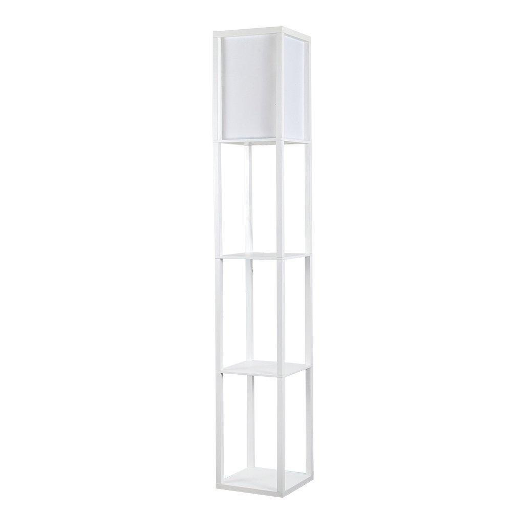 Struttura Wooden Shelves Storage Floor Lamp In White With Fabric Shade - image 1