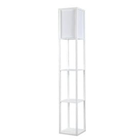 Struttura Wooden Shelves Storage Floor Lamp In White With Fabric Shade - thumbnail 1
