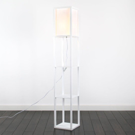 Struttura Wooden Shelves Storage Floor Lamp In White With Fabric Shade - thumbnail 3