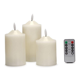 LED Flickering Flameless Real Wax 3 Set Ivory Candles Light Decorations - thumbnail 1