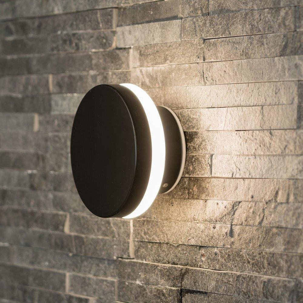 Integrated Matt Black LED Wall Light Fitting Backlit Circle Indoor Outdoor in Warm White - image 1