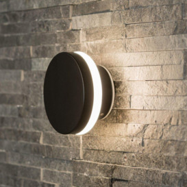 Integrated Matt Black LED Wall Light Fitting Backlit Circle Indoor Outdoor in Warm White