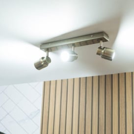 Benton IP44 3 Way Bar Bathroom Spotlight Ceiling Light In Antique Brass - thumbnail 2