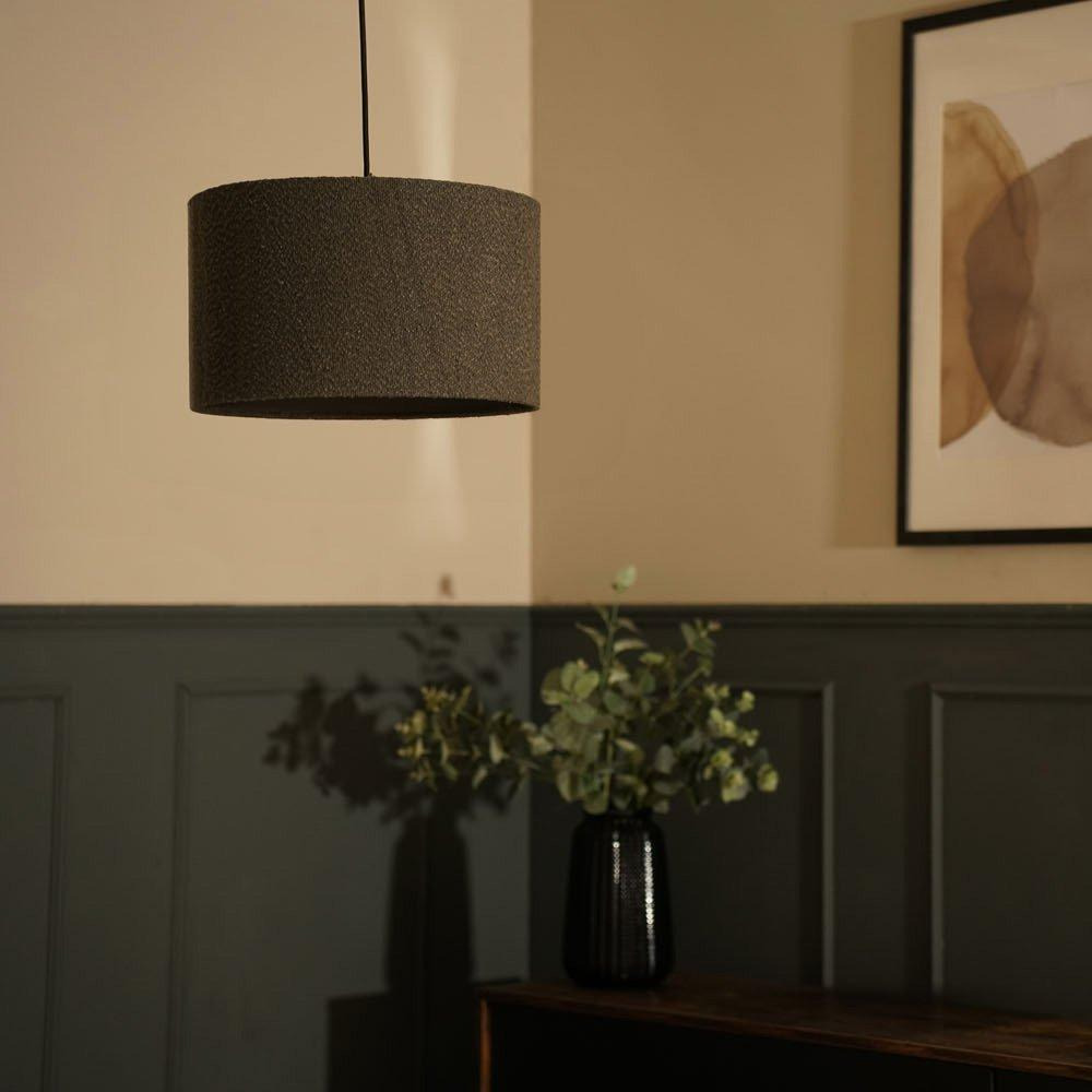 Boucle Medium Ceiling Light Shades Lampshade Drum Pendant Easy Fit Lights In Charcoal - image 1