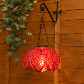 Coral Colour Pop Solar Garden Hanging Lantern Light - thumbnail 1