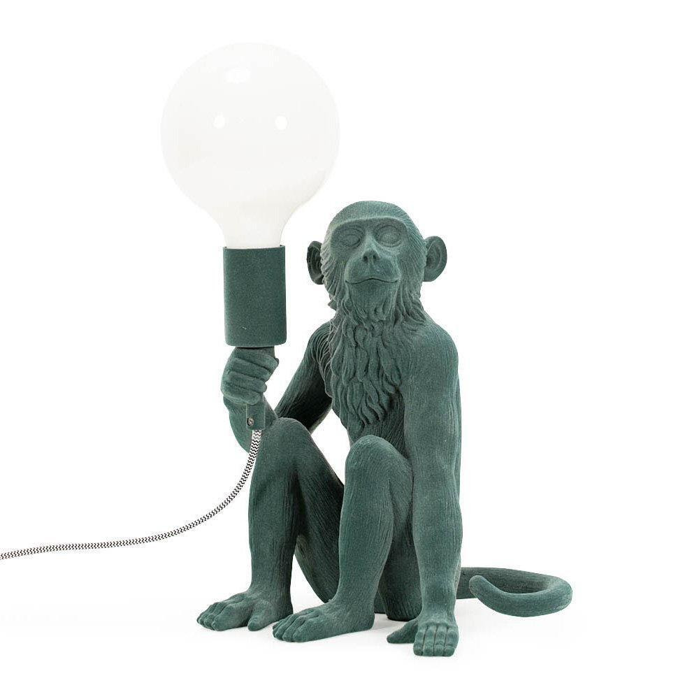 George Dark Green Velvet Monkey Animal Table Lamp - image 1