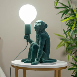 George Dark Green Velvet Monkey Animal Table Lamp - thumbnail 2