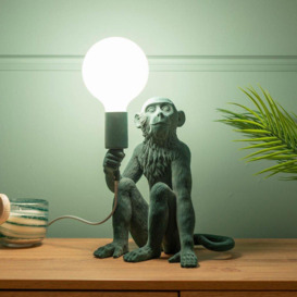 George Dark Green Velvet Monkey Animal Table Lamp - thumbnail 3