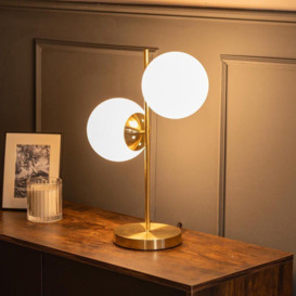 Jas Modern Gold Table Lamp With Frosted Glass Globe Shades - thumbnail 3