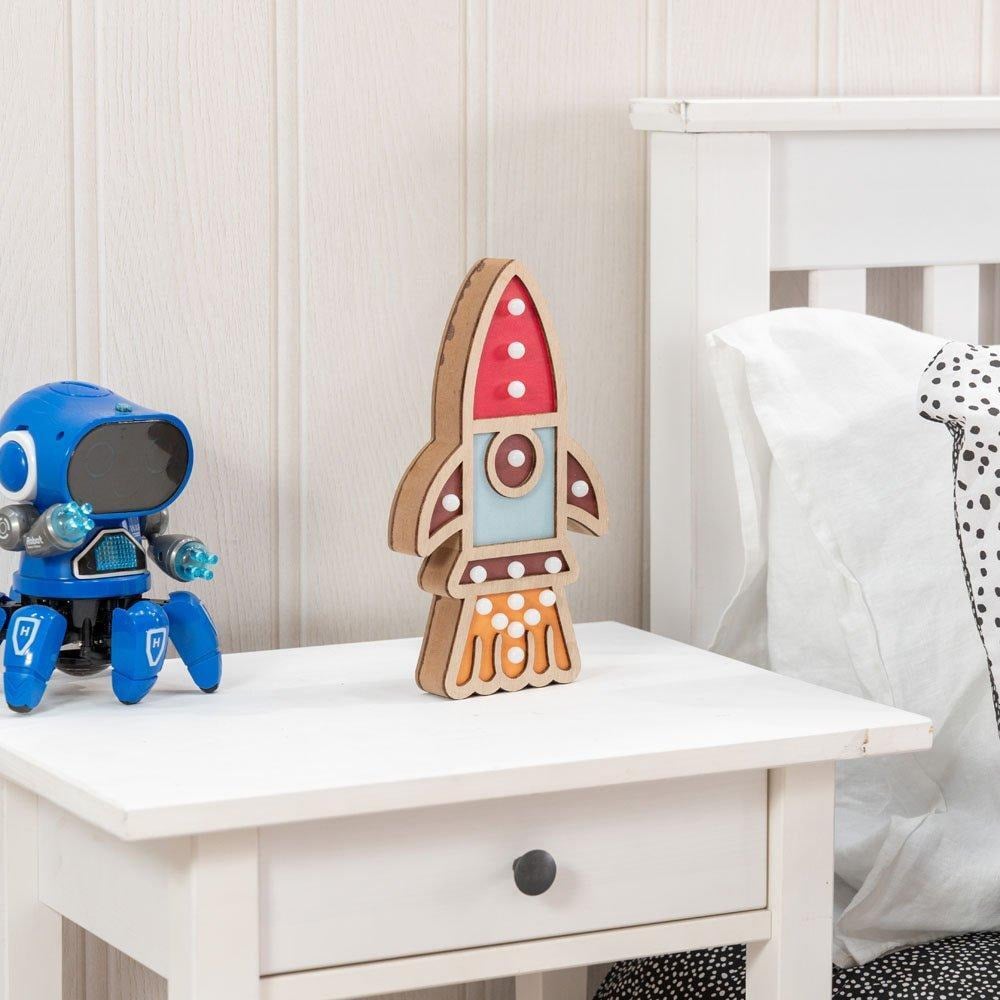 Kids Battery Powered Wooden Rocket Wall or Table Lamp - image 1