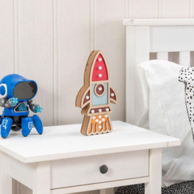 Kids Battery Powered Wooden Rocket Wall or Table Lamp