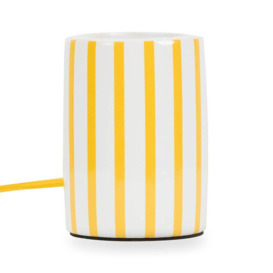 Small Ceramic Bedside Table Lamp White & Yellow Candy Stripe