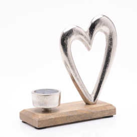 Metal Heart & Wood Tealight Holder 16cm - thumbnail 2