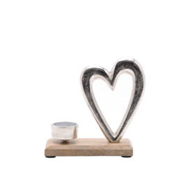 Metal Heart & Wood Tealight Holder 16cm - thumbnail 1