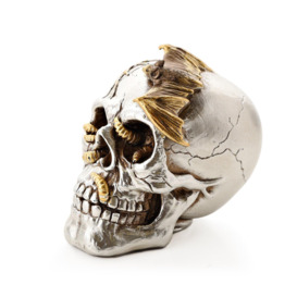 Hocus Pocus Halloween Silver Skull with Bat Resin Figurine - thumbnail 2