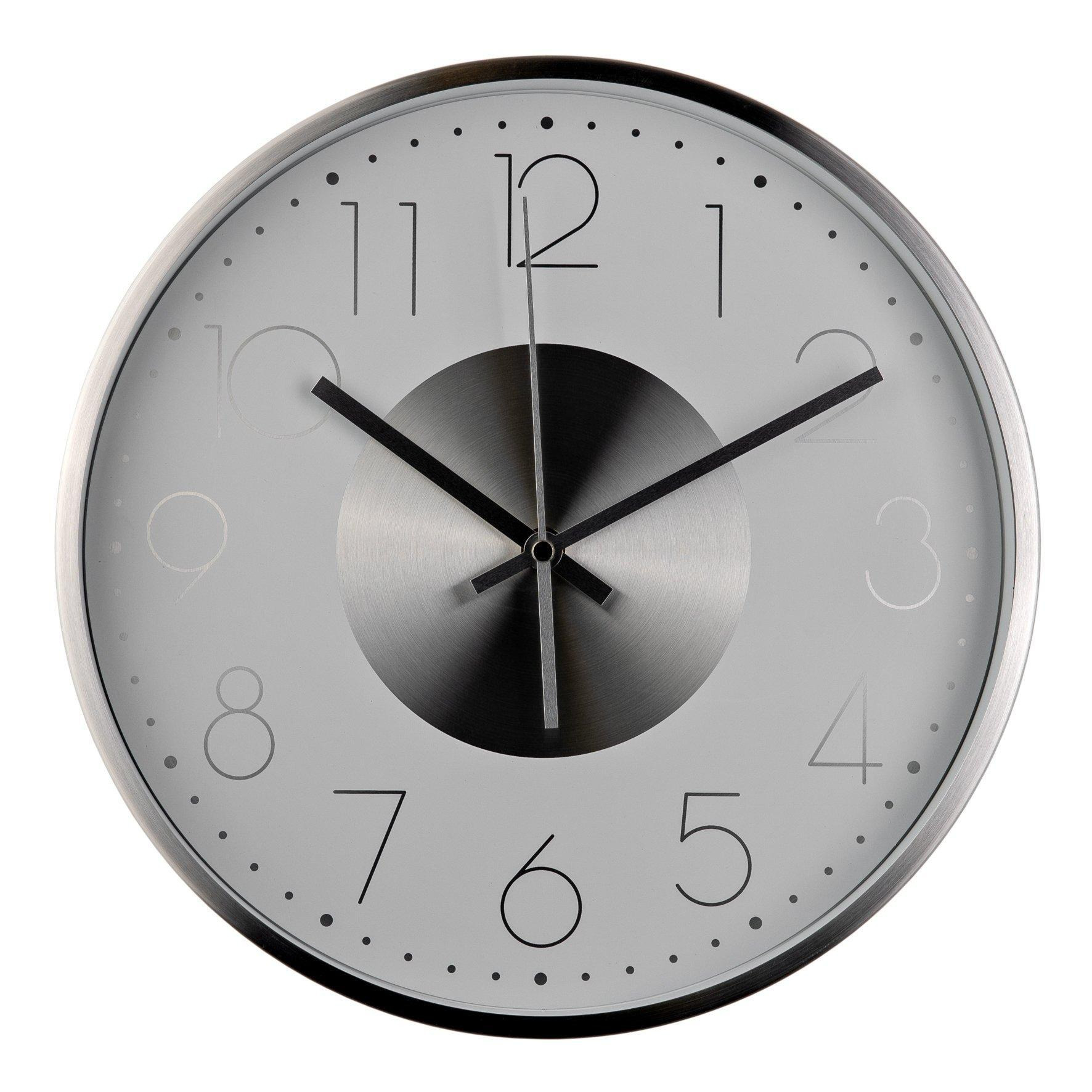 "Hometime Round Metal Wall Clock Metal Dial 12"" - Silver" - image 1