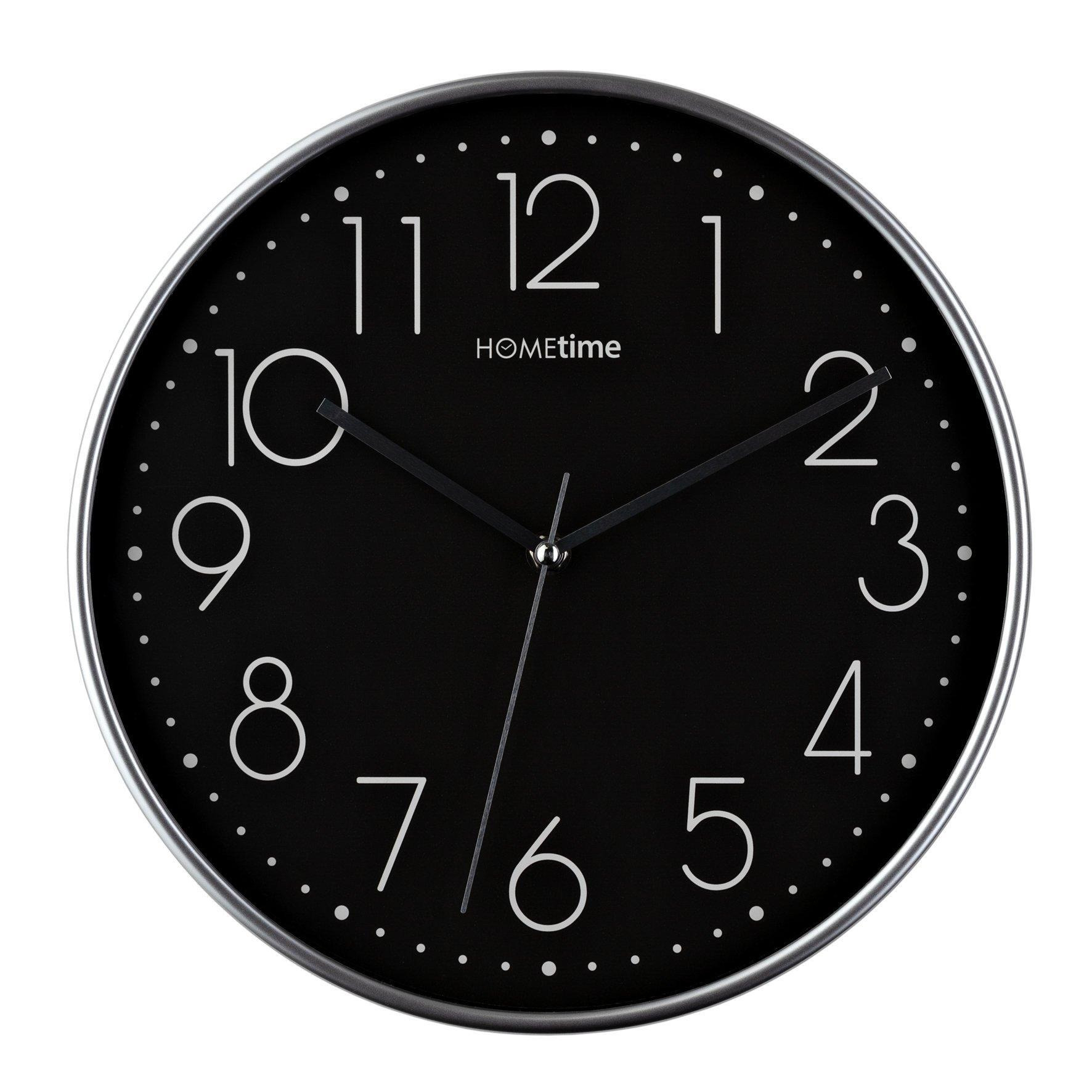 "Hometime Round Black Wall Clock Silver Hands 12""" - image 1