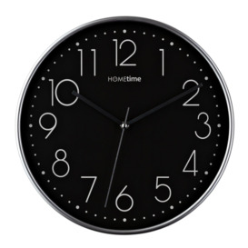 "Hometime Round Black Wall Clock Silver Hands 12"""