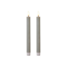 Set of 2 LED Wax Taper Candles Dove Grey 24cm
