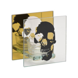 Hocus Pocus Halloween Gold and Black Mirror Skull Silhouette Tealight Holder