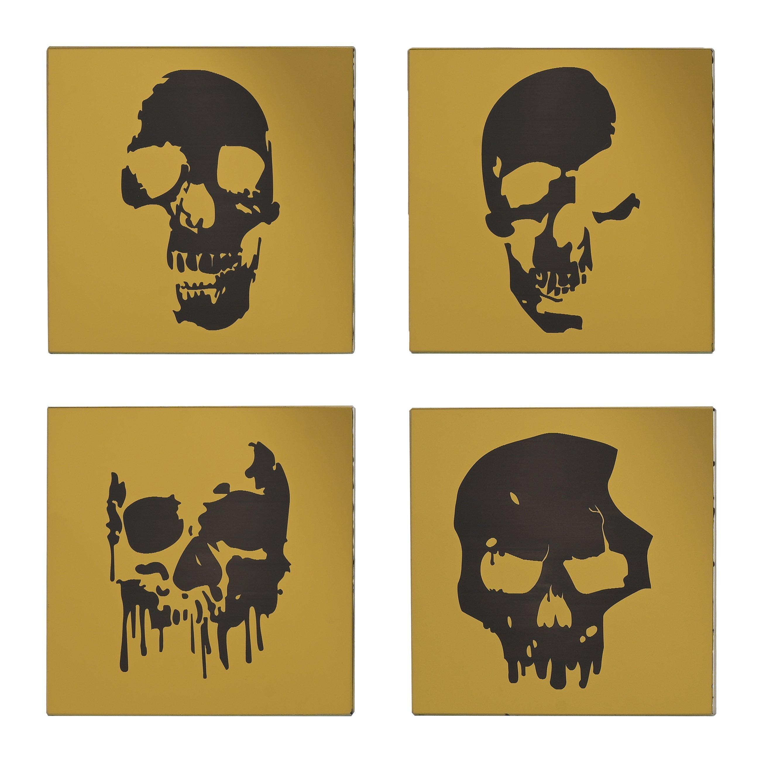 Hocus Pocus Halloween Gold and Black Mirror Set of 4 Skull Silhouette Coasters - image 1