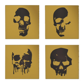 Hocus Pocus Halloween Gold and Black Mirror Set of 4 Skull Silhouette Coasters