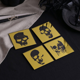 Hocus Pocus Halloween Gold and Black Mirror Set of 4 Skull Silhouette Coasters - thumbnail 2