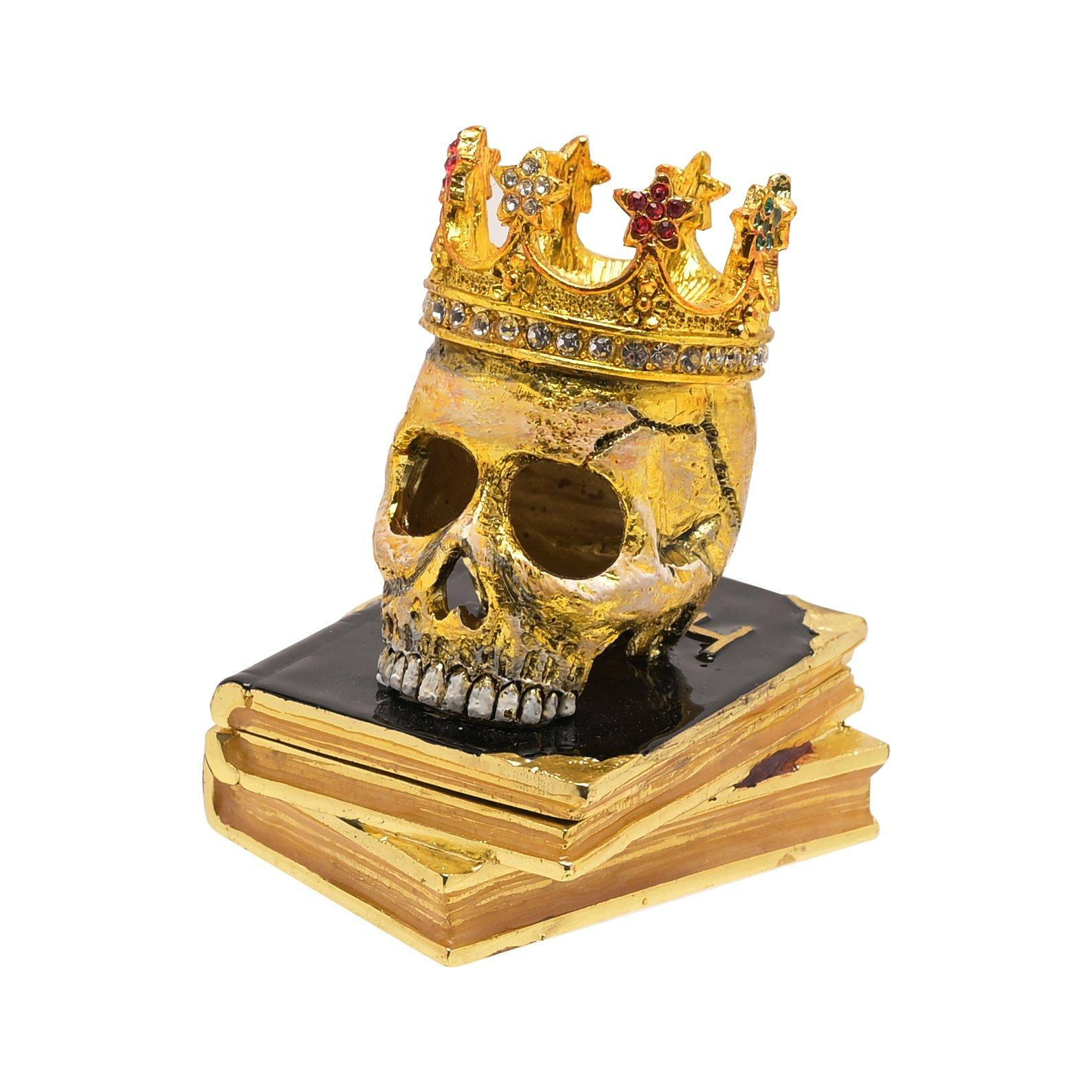 Hocus Pocus Halloween Gothic Gold Skull with Crown Jewellery Box - image 1