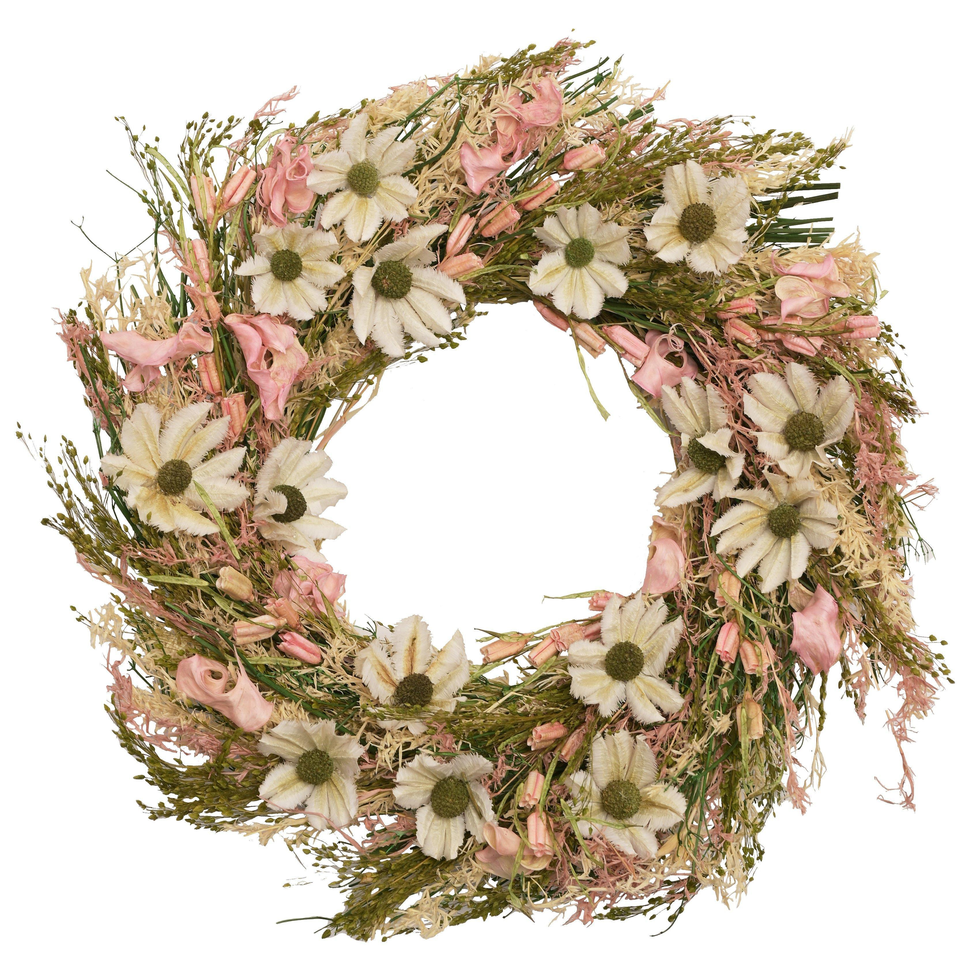 Dried Floral Wreath - Pink & White - image 1