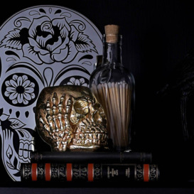 Hocus Pocus Halloween Gold Skull with Black Rose Tealight Holder - thumbnail 3