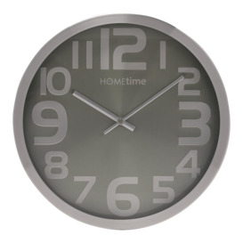 Hometime Round Wall Clock with Large Silver Arabic Numbers Black 30cm