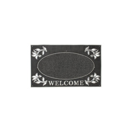 Metallic Look Welcome Floral PVC Scraper Doormat 45x75cm Silver