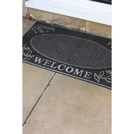 Metallic Look Welcome Floral PVC Scraper Doormat 45x75cm Silver - thumbnail 2