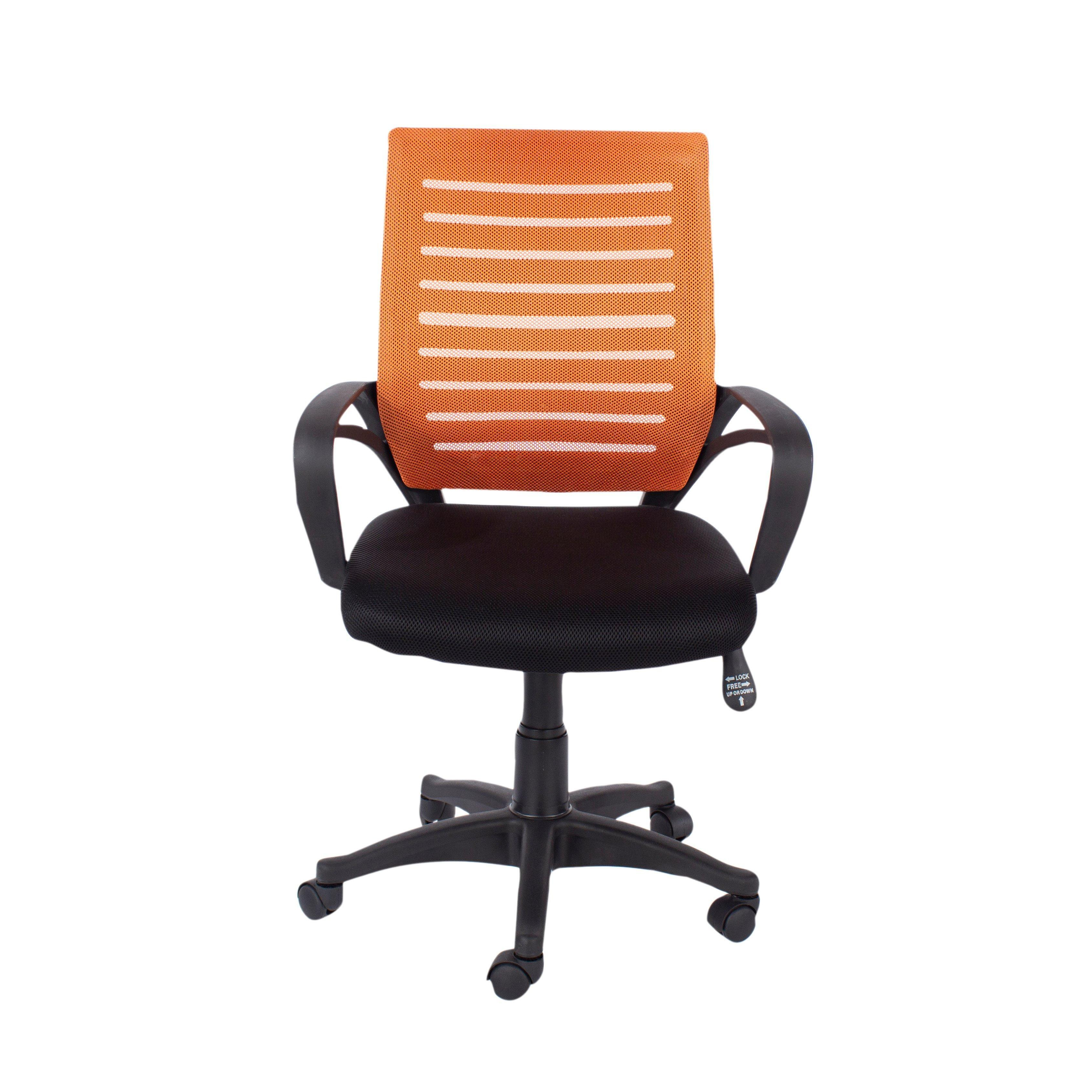 Loft Home Office Study Chair With Arms, Orange Mesh Back, Black Fabric Seat With Black Base - image 1