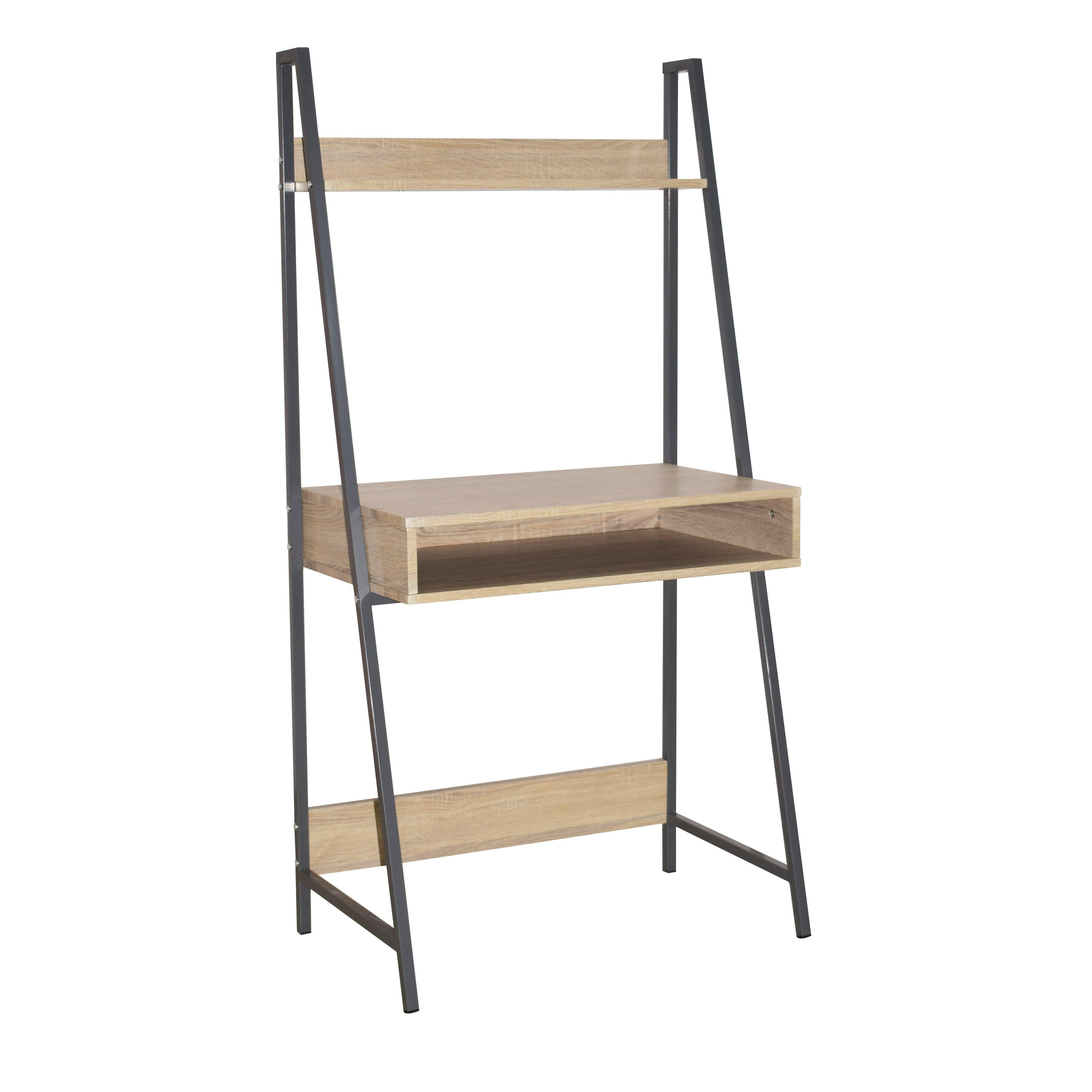 Loft Home Office Ladder Bookcase Desk With Oak Effect And Grey Metal Frames - image 1