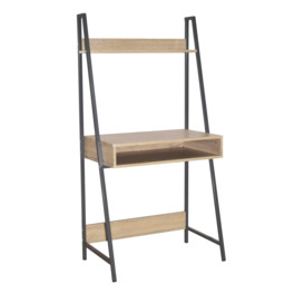 Loft Home Office Ladder Bookcase Desk With Oak Effect And Grey Metal Frames