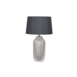 Silver Diamond Textured Ceramic Faux Silk Tapered Table Lamp