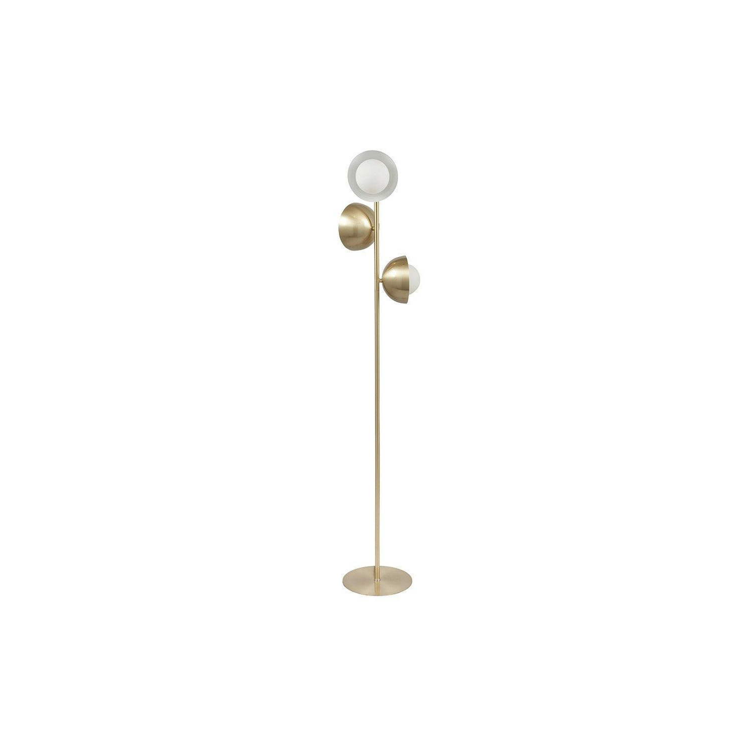 Brushed Brass Metal Three White Orb Floor Lamp - image 1