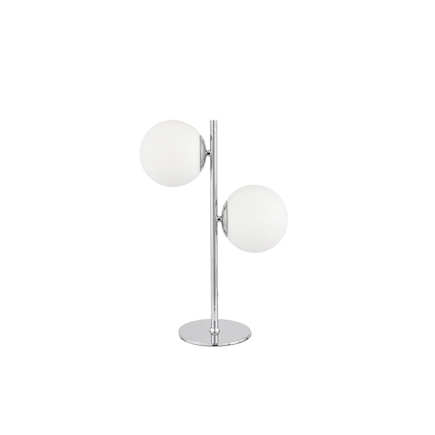 Chrome Two White Orb Glass Ball Stacked Table Lamp - image 1