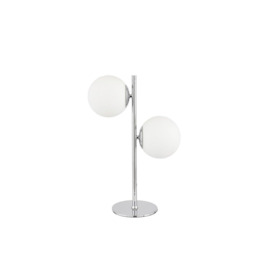 Chrome Two White Orb Glass Ball Stacked Table Lamp