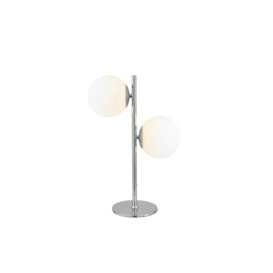Chrome Two White Orb Glass Ball Stacked Table Lamp - thumbnail 2