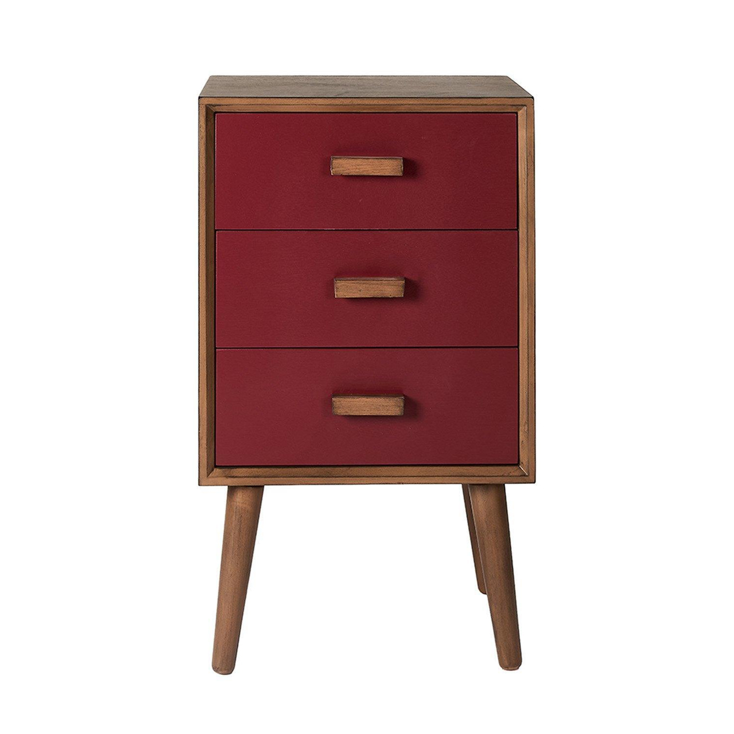 Red Pine Wood Tapered Leg 3-Drawer Bedside Table - image 1
