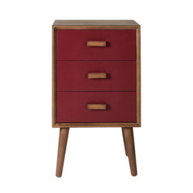 Red Pine Wood Tapered Leg 3-Drawer Bedside Table - thumbnail 1