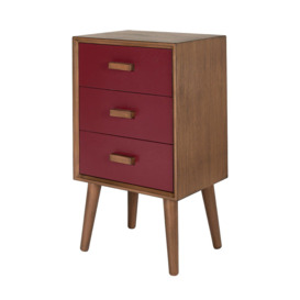 Red Pine Wood Tapered Leg 3-Drawer Bedside Table - thumbnail 2