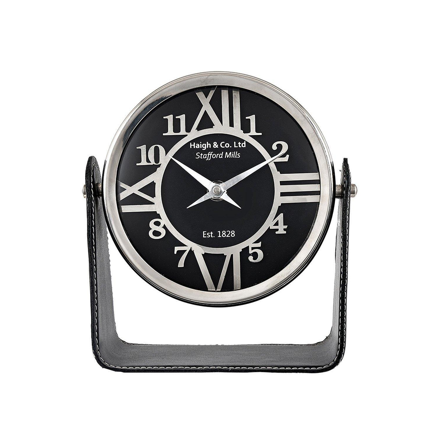 Leather Hand Stitched Rotary Table Desk Clock - image 1