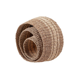 Sigri Set of 3 Two Tone Seagrass & Palm Leaf Woven Round Baskets - thumbnail 3