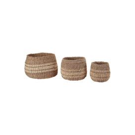 Sigri Set of 3 Two Tone Seagrass & Palm Leaf Woven Round Baskets - thumbnail 2