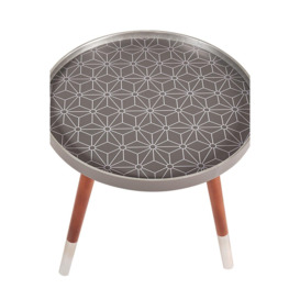 Steel Grey Geo Floral Lipped Top Pine Wood Silver Dipped Leg Small Side Table - thumbnail 3
