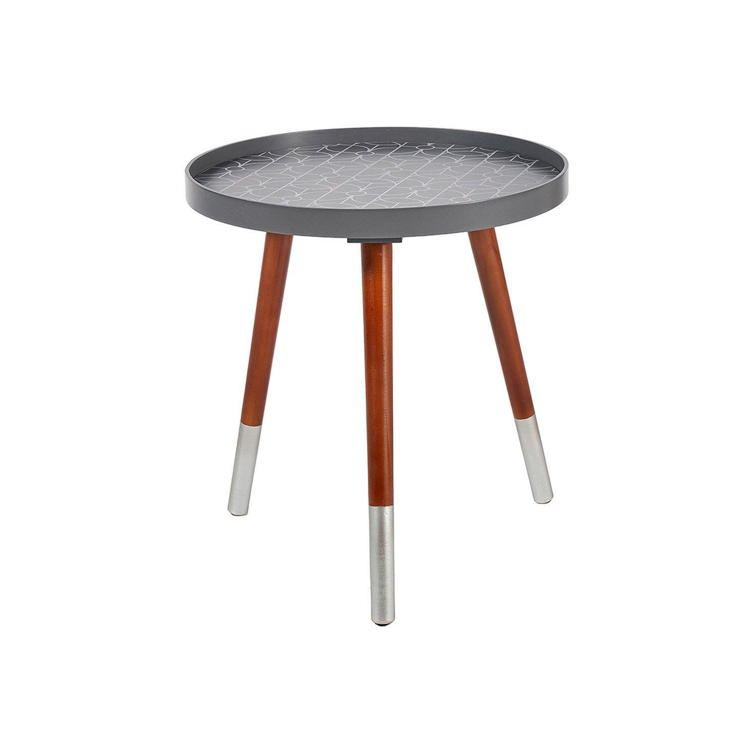 Steel Grey Geo Vinyl Pine Wood Silver Dipped Matte Leg Small Side Table - image 1